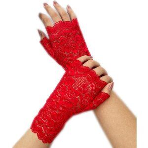 Women's Evening Classic Red Fingerless Floral Short Banquet Lace Gloves